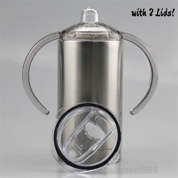 

12oz with 2 alternative lids handles stainless steel straight water bottles double walled insulated vacuum sippy cup owf2375