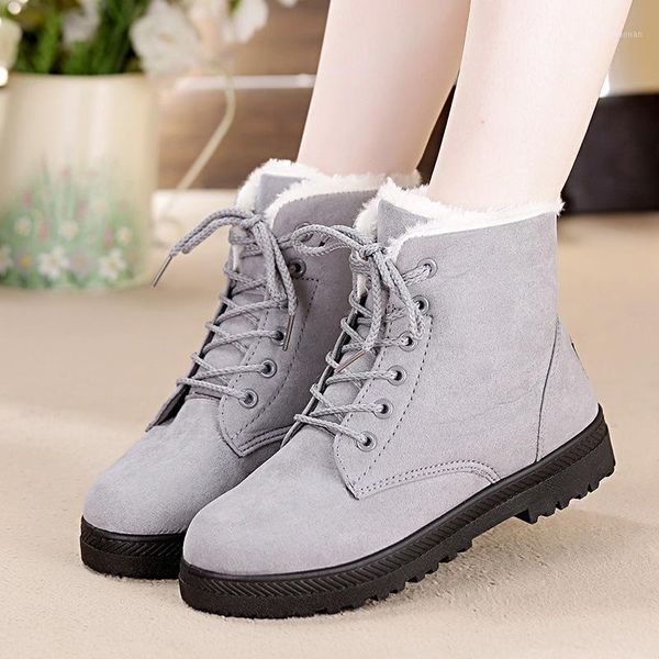 

boots winter women shoes 2021 warm fur plush insole lace-up round toe platform flat square heels ankle woman1, Black