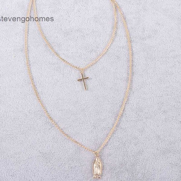 

necklace multilayer combination cross jesus, Silver