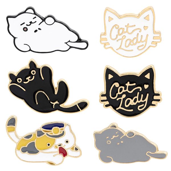 

anime two-dimensional food cat enamel pin brooch 2020 cartoon gold plate lazy cat brooches for women xmas gift jewelry badge bag shirt pin, Gray