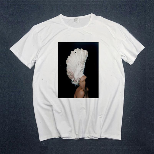 

women aesthetics t shirts summer short sleeve casual white floral feather girl print harajuku t shirts women clothes