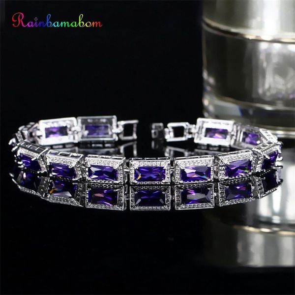 

rainbamabom ethnic 925 solid sterling silver morganite amethyst ruby gemstone bangle charm bracelets fine jewelry gift wholesale 201211, Black
