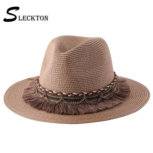 

slcketon 2021 summer sun hat for women and men fashion straw hat beach visors caps panama fedoras jazz cap s1276, Blue;gray