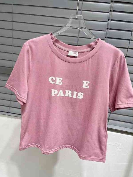 

2022 factory wholesale new model ce dry rose tee22 early spring french pink flocking letters short sleeved women, White
