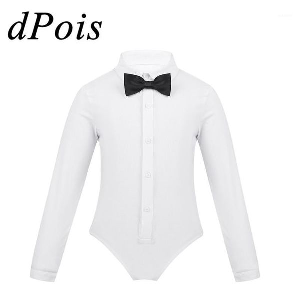 

boys one-piece dancewear long sleeves bowtie romper shirt leotard bodysuit jumpsuit modern latin ballroom performance costumes1, Black;red