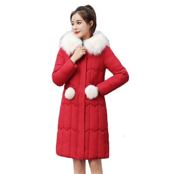 

2021 new winter down female cotton coat red 5xl plus size new fashion long fur collar with hood parkas feminine, Black