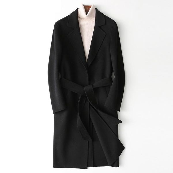 

men belt paragraph dust coat grows wool coat hand double-sided qiu dong's has no cashmere1, Black