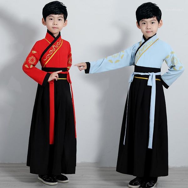 

stage wear traditional chinese dance costumes for boy ming opera children ancient tang dynasty qing hanfu dress folk dancing dn49341, Black;red