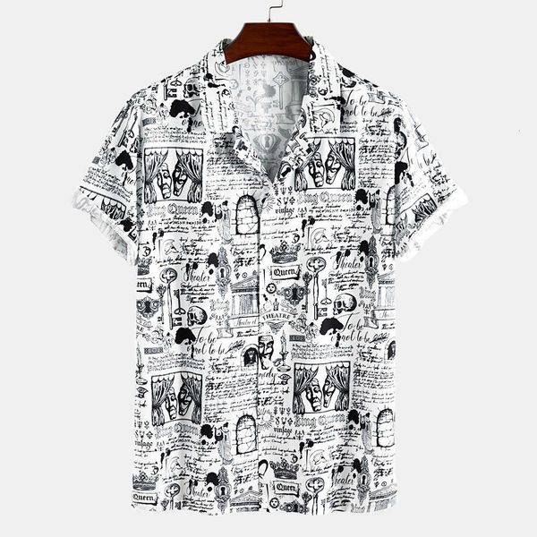 

2021 men's casual summer palace style digital print lapel shirtslim fit fashion floral print dress males clothes, White;black