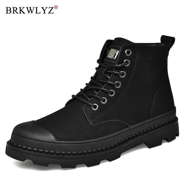

boots black warm winter men genuine leather ankle work shoes fur snow for botas1