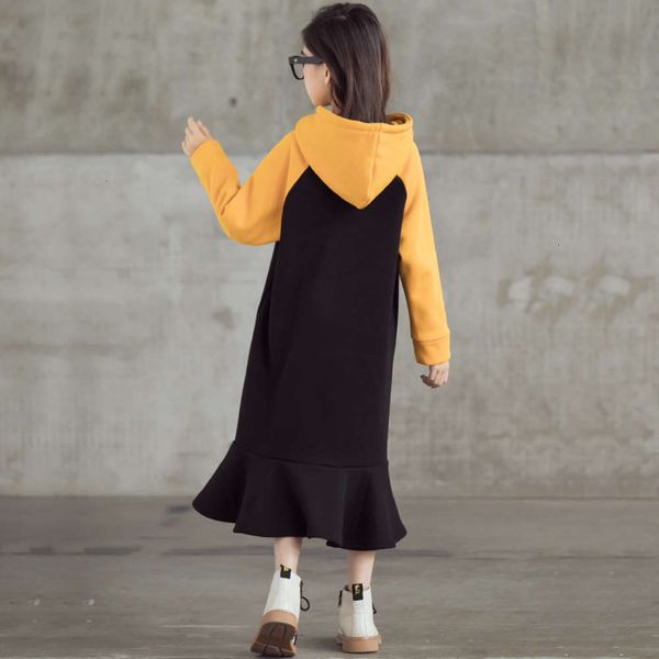 

winter girls' plush drs and thickened 2020 new cotton hooded mid length ruffle skirt c281eh7c, Red;yellow