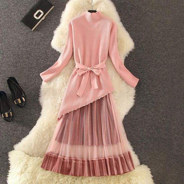 

women's fashions 2021 autumn irregular frizzy nightgown + mesh great swing skirts of women 2 piece suit ladies p1733 fi3h, White