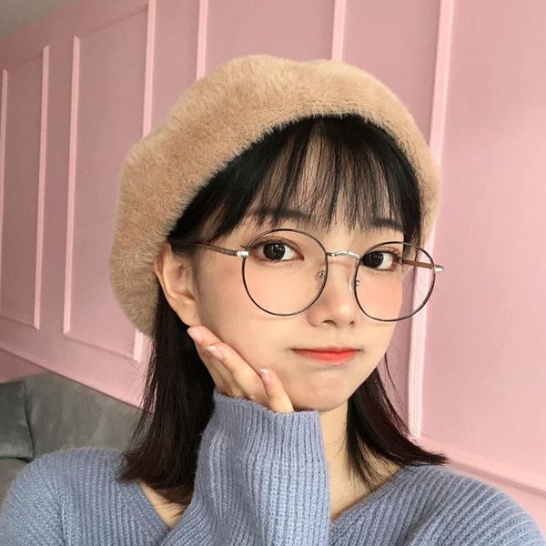 

beret winter warm hat for women fur berets fashion flower ladies hats boina feminina, Blue;gray