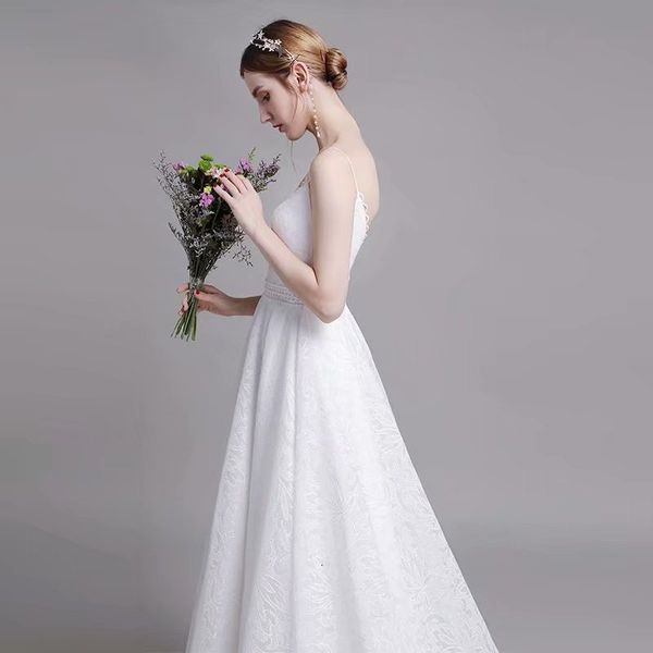 

2021 new dress 1087*spaghetti v decorate bride dressed novia robe sequin french tie w6q9, Blue;red