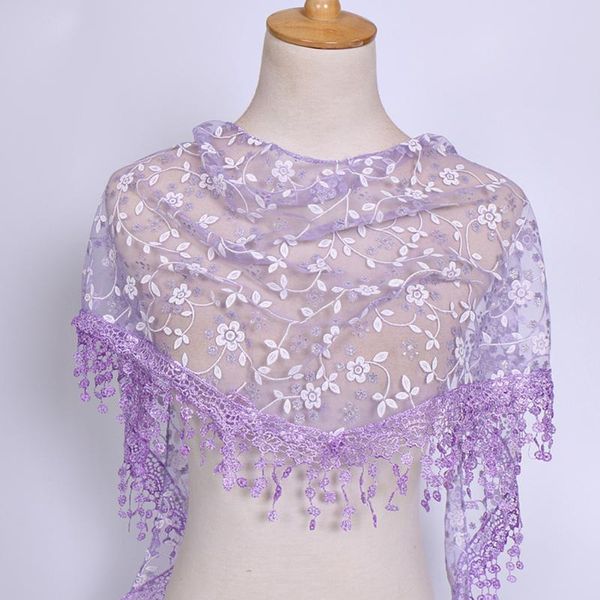 

2020 New Women Ladies Fashion Lace Tassel Floral Knit Mantilla Triangle Scarf Shawl, Blue;gray