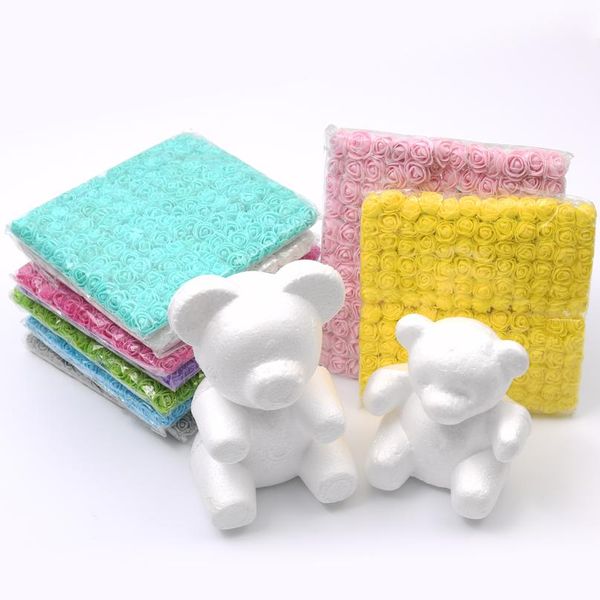 

144pcs pe lace foam flowers rose mini bouquet &teddy bear rose flower diy gifts wreath artificial flower foams fake sqccpc