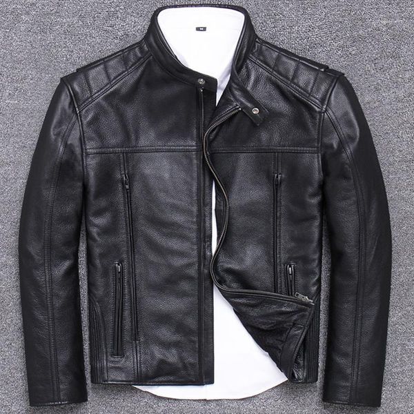 

genuine clothing male locomotive a tough guy leather jacket head layer cowhide cycling motorcycle clothes stand1, Black