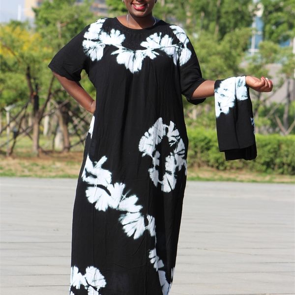 

dashikiage black cotton soft textured comfortable dress with a big scarf y200102, White;black