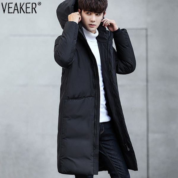 

2019 new men's coat hooded overcoat male solid color black long down jacket parkas winter warm outerwear m-3xl