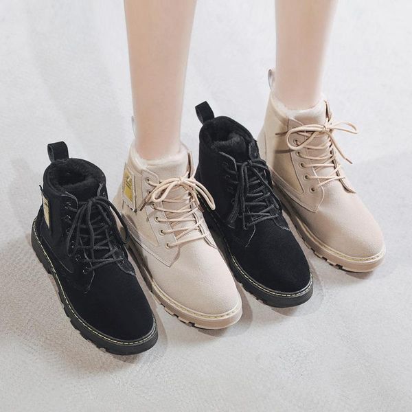

boots dogeek women's non-slip boot autumn winter flat sole suede leather warm plush lace-up ankle for women woman shoes1, Black