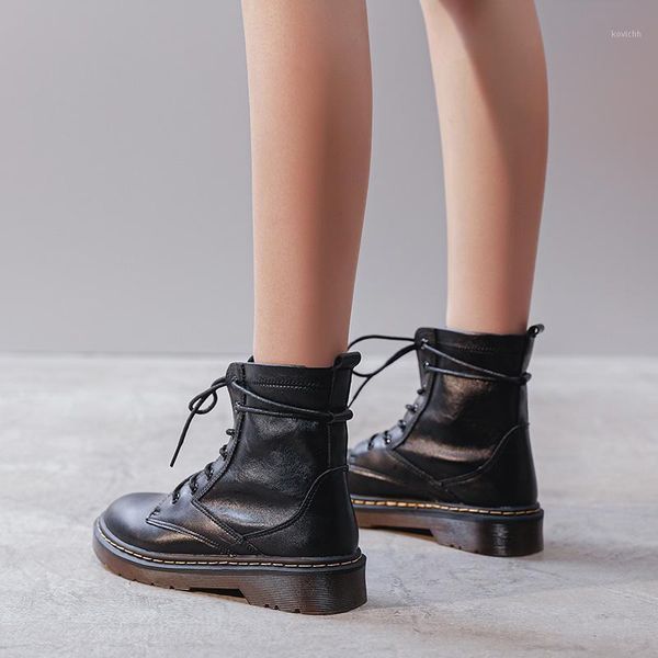 

big yards for women's shoes fashion 2021 autumn new thin lace-up motorcycle small boot rider eight hole boots1, Black