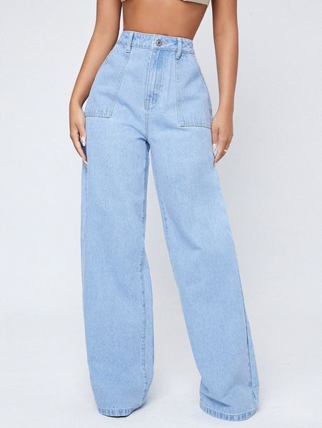 

high waist wide leg jeans f36l#, Blue