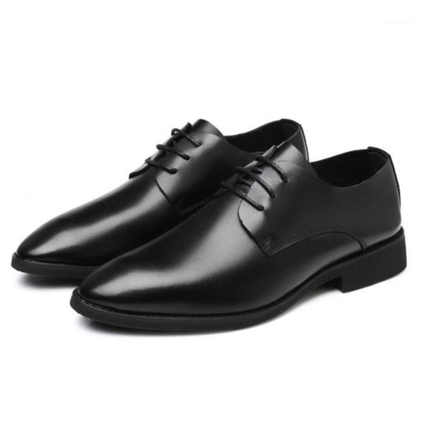 

british youth men dress shoes pointed breathable men's business shoes gentleman party male1, Black