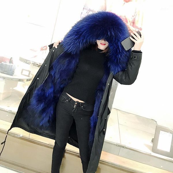 

plus long winter warm women parka jacket, woman winter raccoon fur parka coats, plus long female fur parkas coat, brands style1, Black