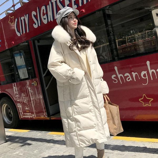 

2020 winter padded warm all-match elegant women down duck coat female girl hooded black white demountable fur collar1