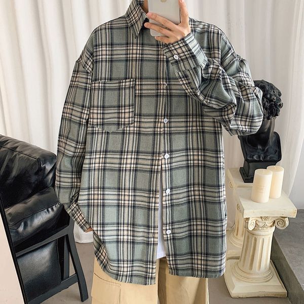 

2021 men's shirts spring and winter new fine-fitting chess printed long sleeve shirt clothing a08u, White;black