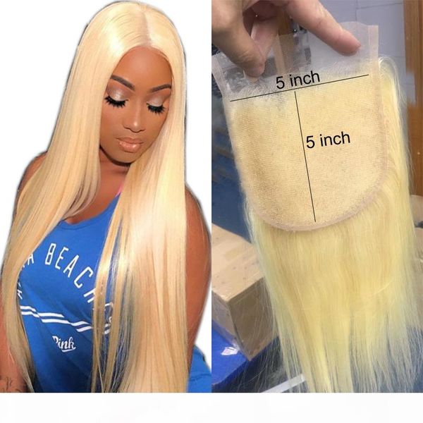 

4x4 5x5 6x6 blonde human hair lace closure with baby hair straight brazilian virgin hair 613 closure bleached knots, Black;brown