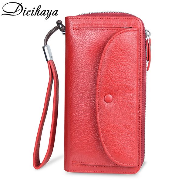 

dicihaya brand new fashion genuine leather women wallet long cowhide multiple cards holder clutch female purse wristlet wallets c1115, Red;black