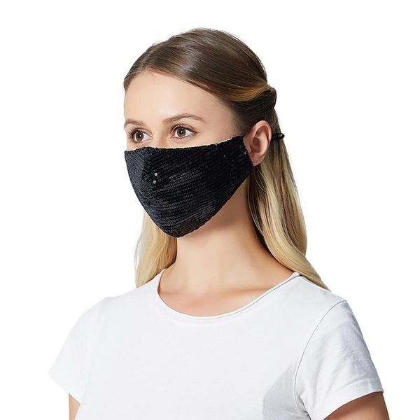 

2020 sparkly rhinestone mask elastic reusable washable fashion masks face bandana face decor women jewelry shield bbypfj, Black