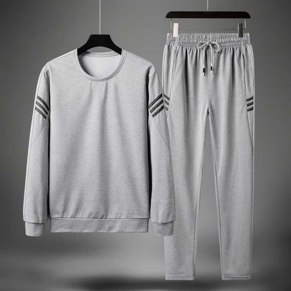 

autumn winter long sleeve sweater men's round neck loose casual suit for middle-aged and elderly, Gray