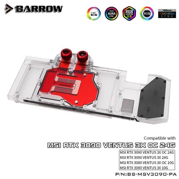 

fans & coolings barrow water block use for msi 3090 ventus 3x oc 24g / 3080 10g gpu card support original backplate 5v 3pin a-rgb1