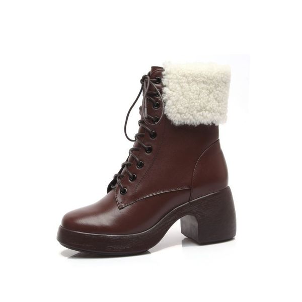 

russian winter female ankle upper natural leather lining boots wool women's shoes 3nqz, Black