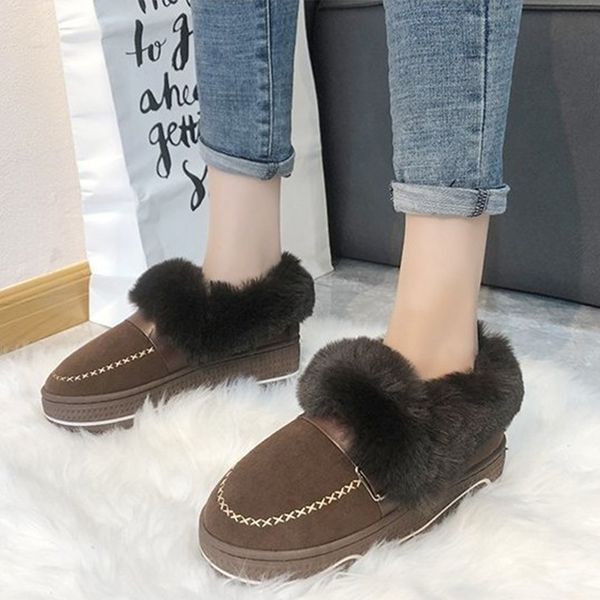 

women winter warm plush slippers ladies slip on faux fur slipper female platform flats shoes fashion snow footwear new x1020, Black