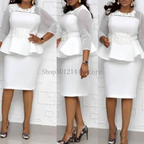 

elegant office dress women fall rose beading mesh patchwork plus size long dresses ladies causal maxi vestidos blue/white 3xl1, Black;gray