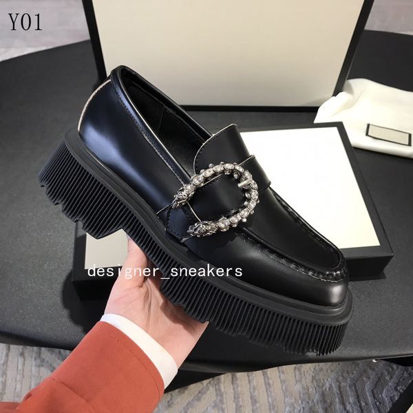 

womens dress shoes fasion low black white leather with u buckle casual platform party shoe designer business formal loafer with box