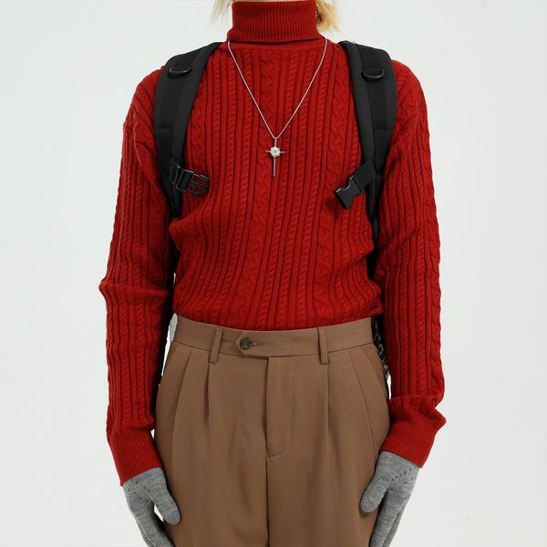 

2020 male turtleneck high vintage sweater, knitted or crocheted uqmy, White;black