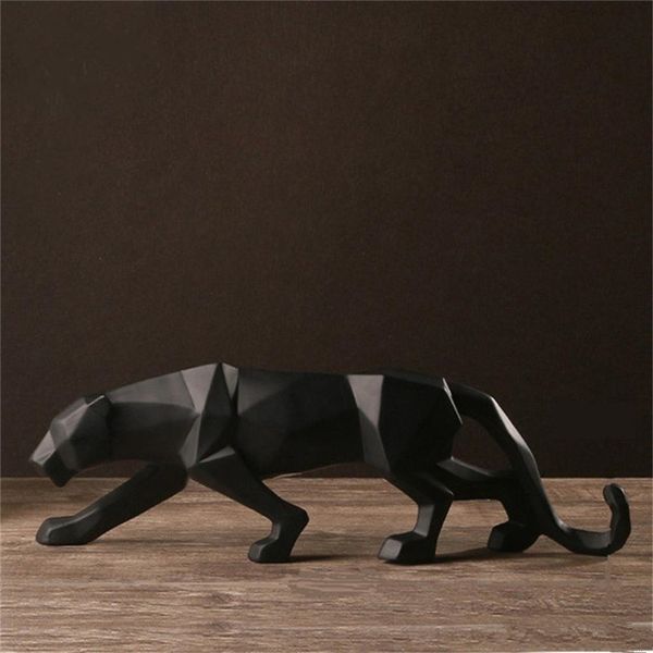 

resin abstract black panther sculpture figurine handicraft home desk decor geometric resin wildlife leopard statue craft