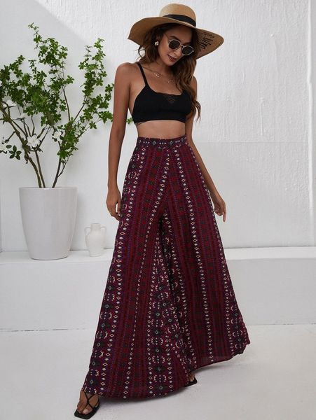 

high waist striped print wide leg pants n1d1#, Black;white