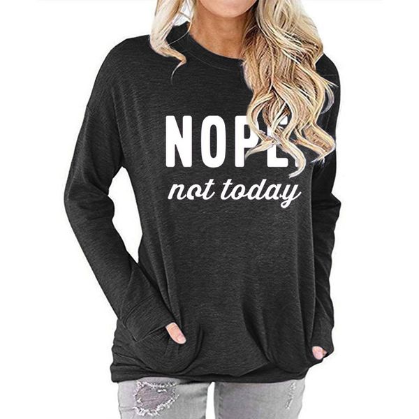 

carney clothing autumn womens pocket sweatshirt nope letter printed round neck batwing long sleeve t-shirt, White