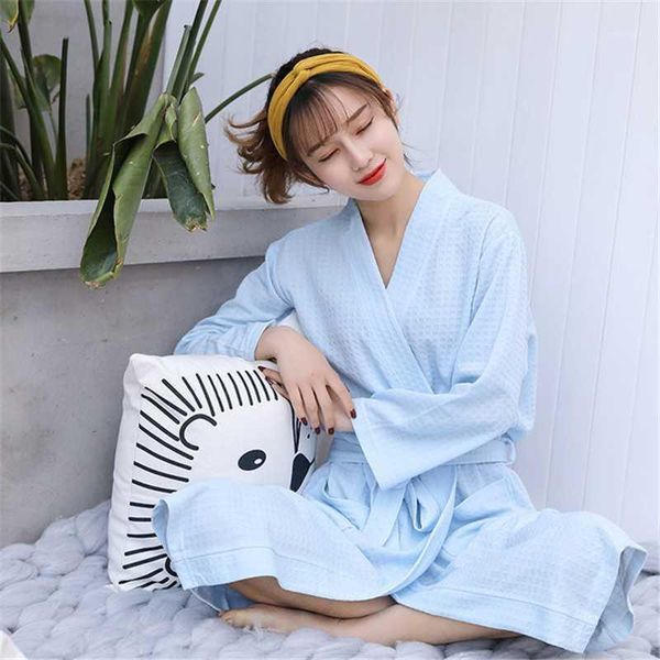 

kimono night gown waffle bathrobe water-absorbent quick-drying pajamas japanese yukata l beauty salon robe loose home robe1, Black;red