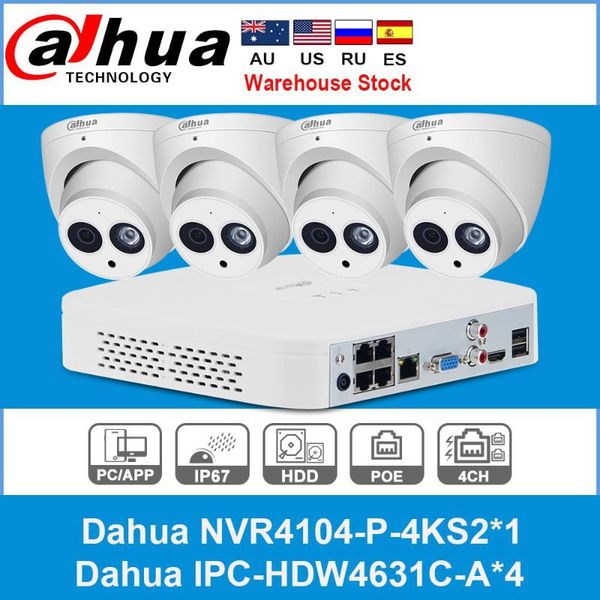 

wireless camera kits dahua cctv 6mp ip ipc-hdw4631c-a buit-in mic with nvr nvr4104-p-4ks2 network 4k eu stock