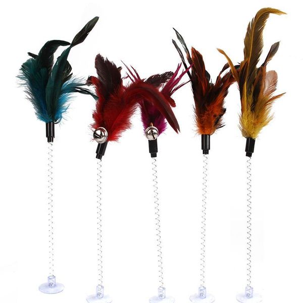 

1pcs cat toys feather funny pet products bottom sucker elastic cat toy pet supplies decor interactive supplies rand jllgmi