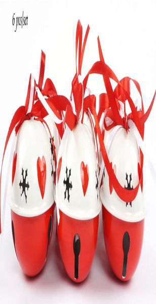 

новогоднее украшение 6шт белый красный металл jingle bell большой размер 65мм с рождеством ленты новогоднее украшение для дома wmtnwl
