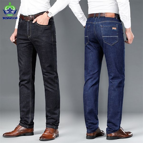 

autumn winter jeans men cotton stretch business casual blue black straight trousers male plus size 29-38 40 220308