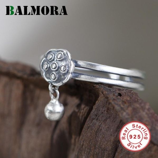 

cluster rings balmora 100% 925 sterling silver lotus seed for women vintage open adjustable ring double layer stackable jewelry, Golden;silver