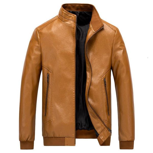 

autumn british fashion men jacket stand collar casual outwear pu leather jackets large size m-8xl streetwear bomber jacket men, Black